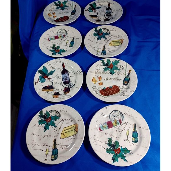 4 Williams Sonoma Portugal Pottery Christmas in Paris Salad Dessert Plates Set - Picture 5 of 10